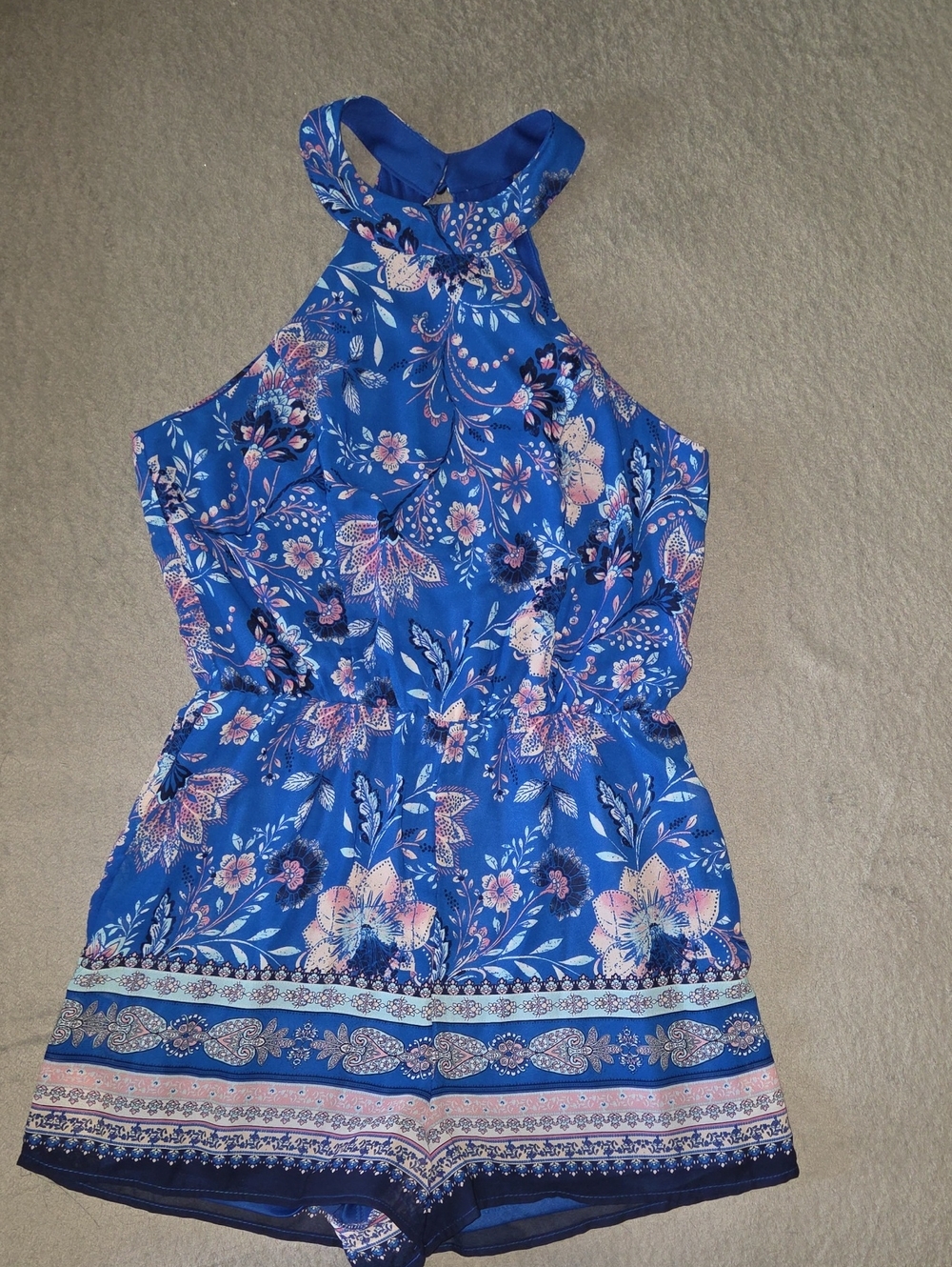 Blue Floral Halter Cami Romper - Women